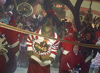 The Grinch doing a potato sack race